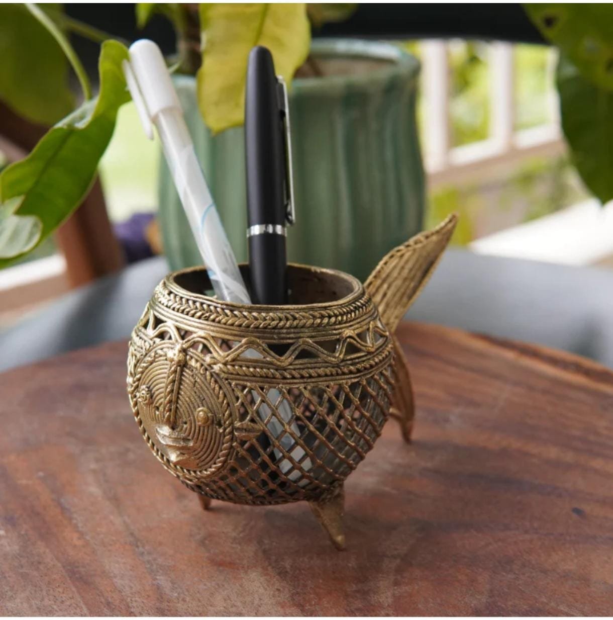 Fish Pen Holder – Dhokra Brass Desk Gift