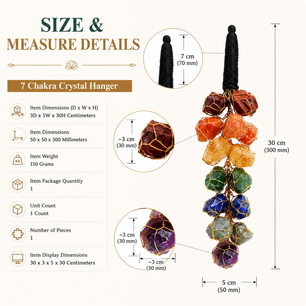 7 chakra hanger size and mesure details
