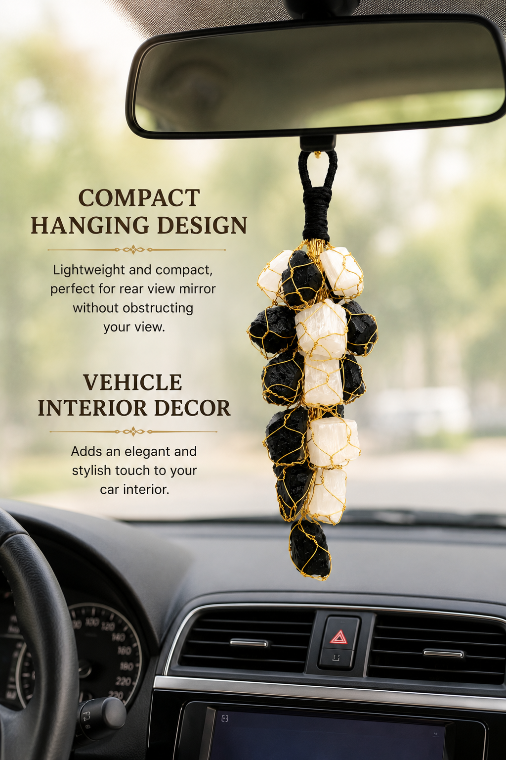 Black Tourmaline and Selenite Hanger Car Decor
