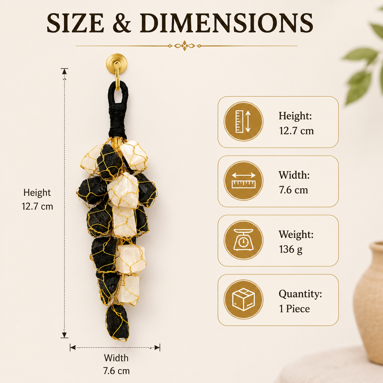 Black Tourmaline and Selenite Hanger Size