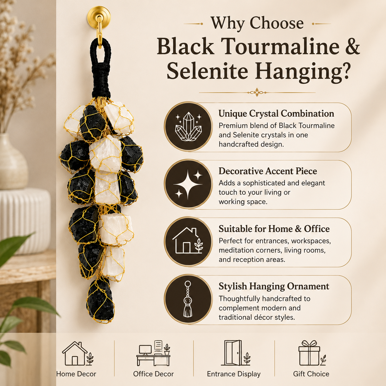 Black Tourmaline and Selenite Hanger benefits