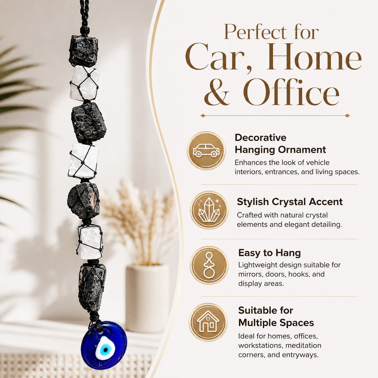 Black Tourmaline, Selenite & Evil Eye Hanger uses