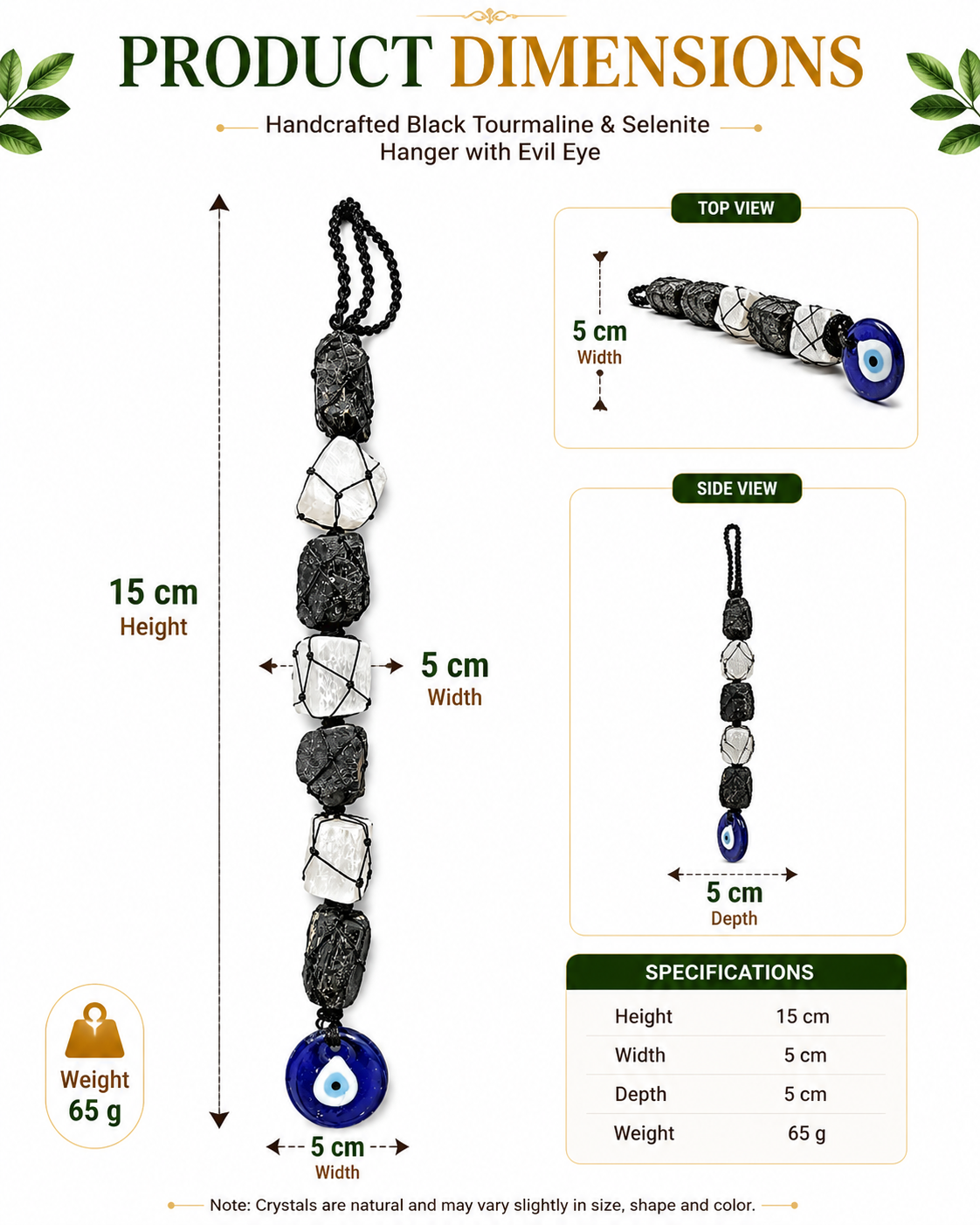 Black Tourmaline, Selenite & Evil Eye Hanger - Image 4