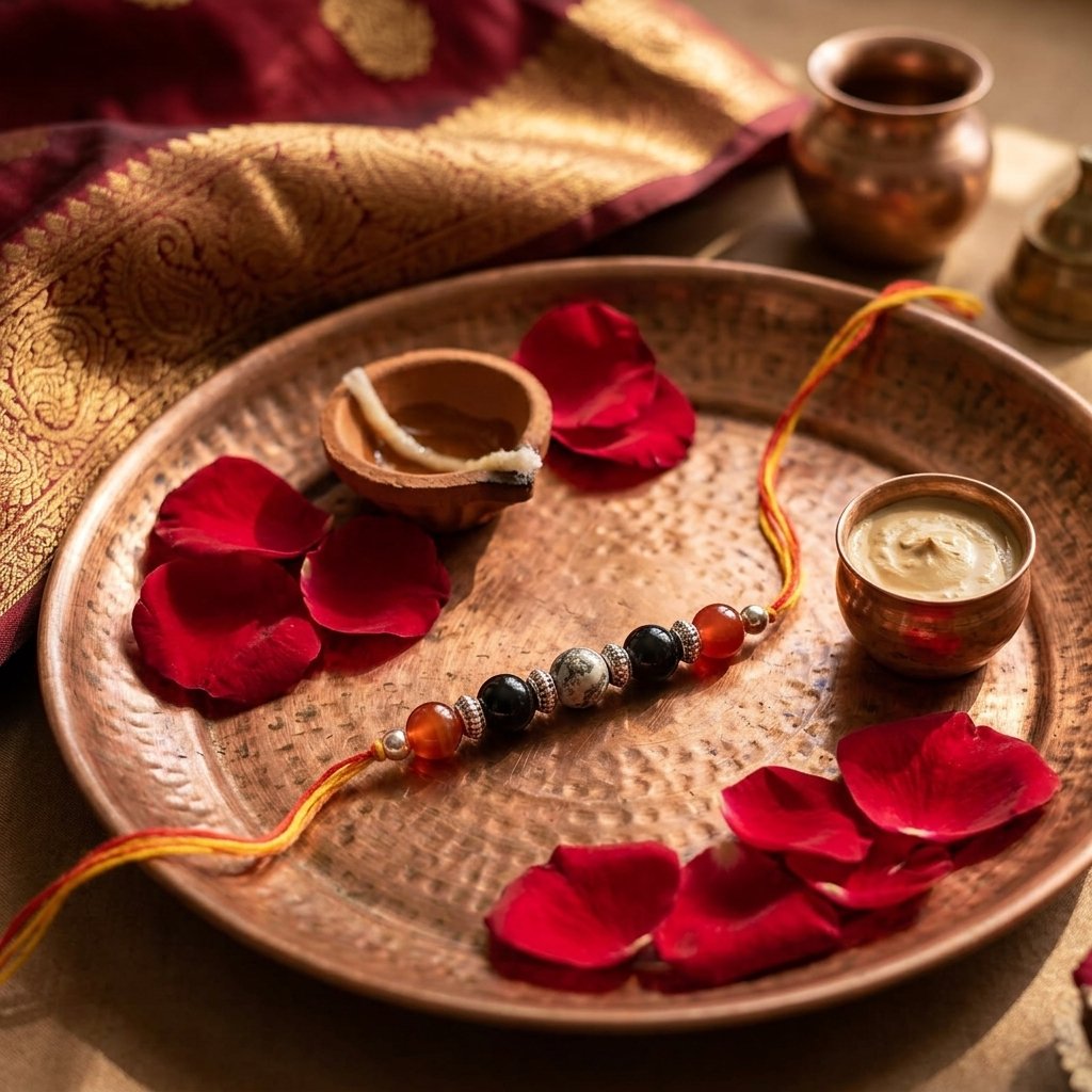 Mulank 9 Crystal Rakhi – Carnelian, Bloodstone & Garnet