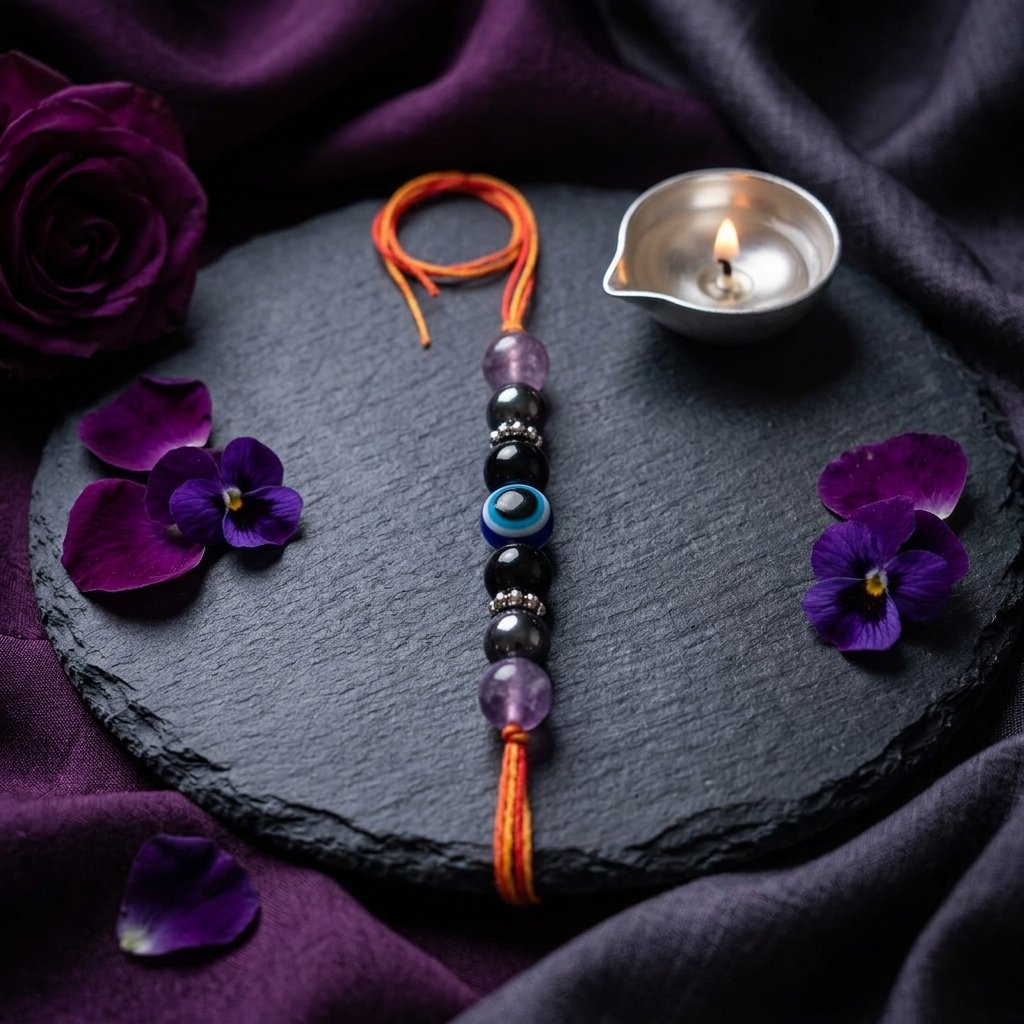 Mulank 8 Crystal Rakhi | Amethyst, Hematite & Black Onyx