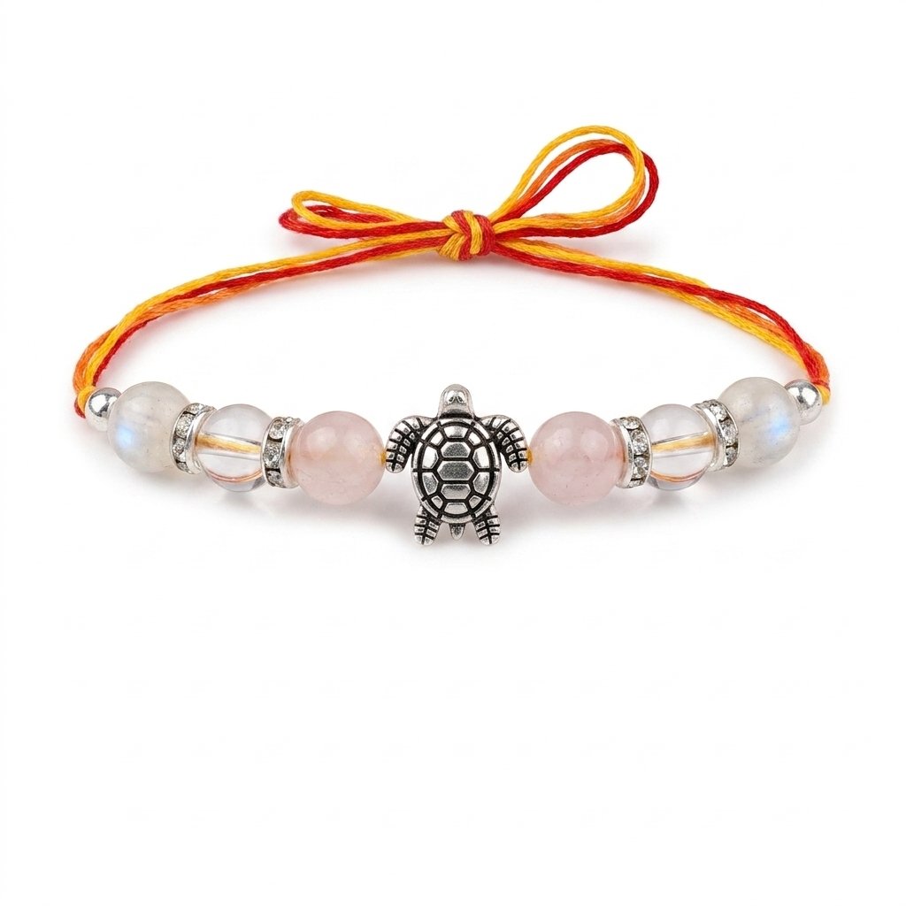 Mulank 6 Crystal Rakhi -Rose Quartz, Clear Quartz & Moonstone