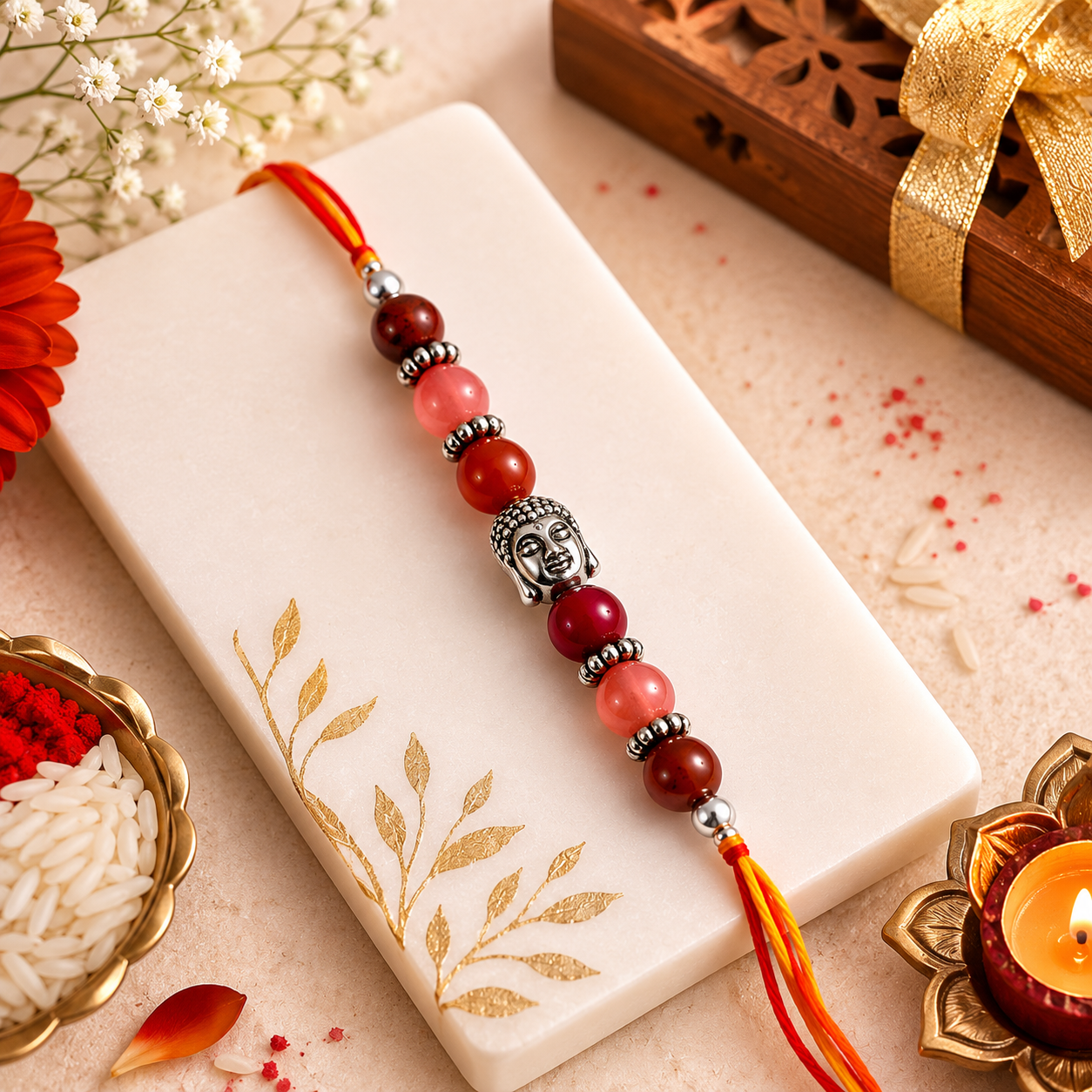 Leadership Crystal Rakhi for Mulank 1 | Sunstone, Ruby & Red Jasper Rakhi Bracelet