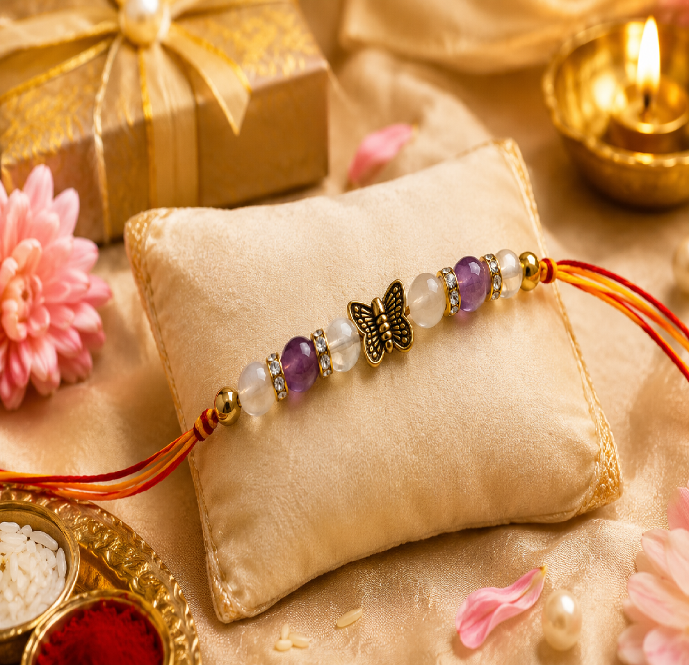 Harmony Crystal Rakhi for Mulank 2 – Moonstone, Selenite & Amethyst Numerology Bracelet