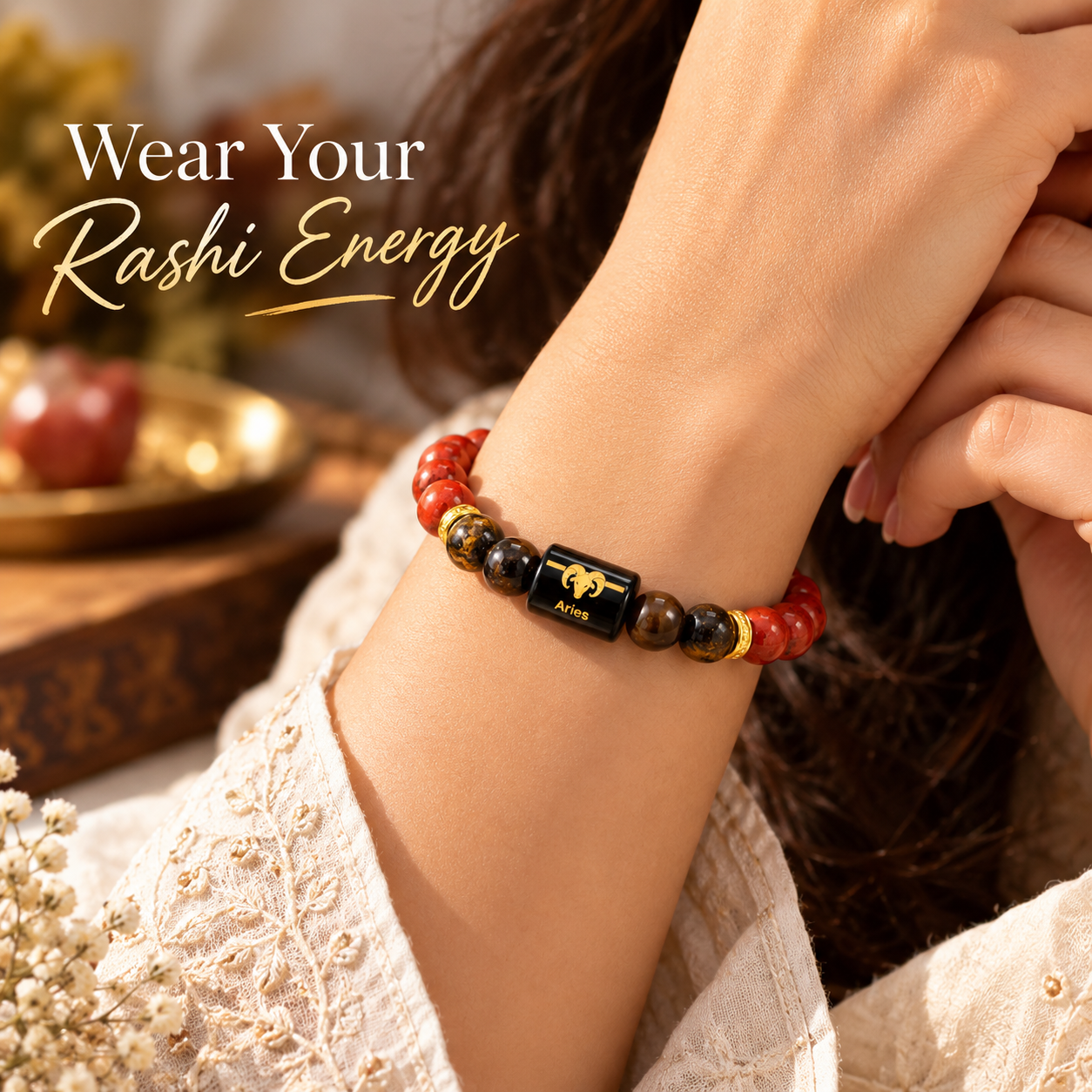 Aries zodiac gemstone bracelet gift for men and women
