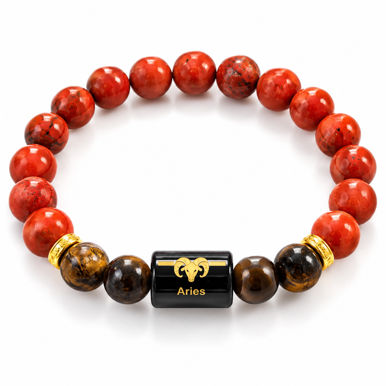 Natural colour and pattern variations in Red Jasper and Tiger Eye beads