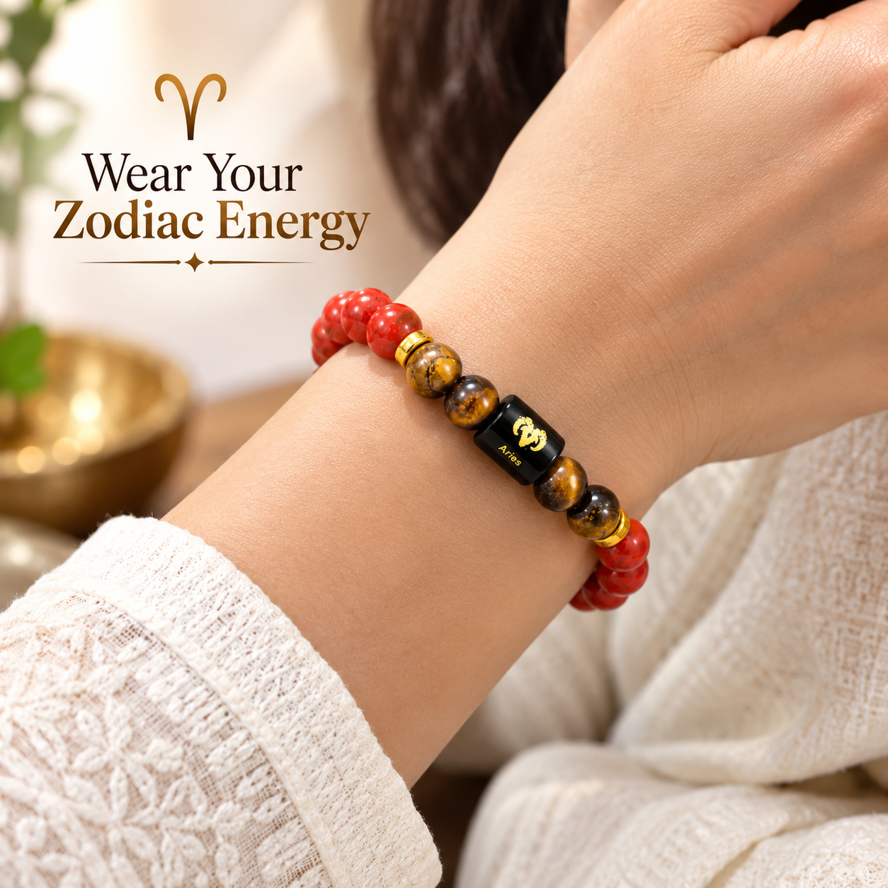 Aries zodiac gemstone bracelet gift for men and women