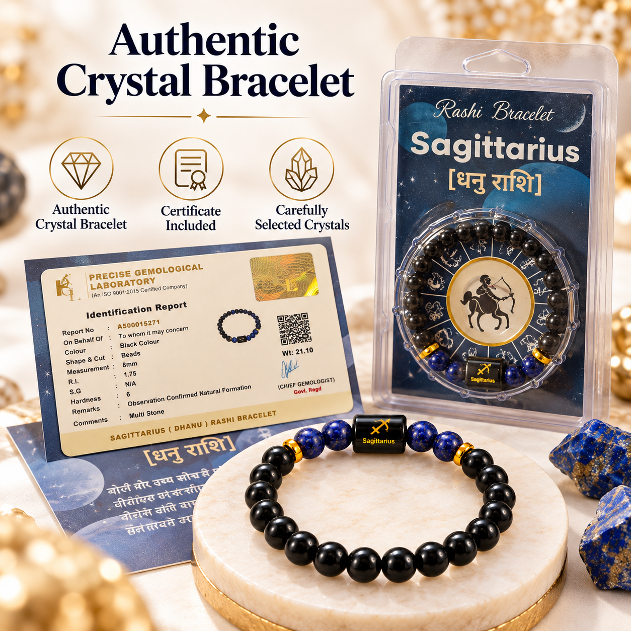 Sagittarius crystal bracelet with Lapis Lazuli and Black Obsidian
