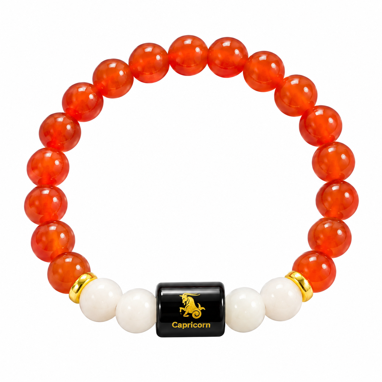 Capricorn crystal bracelet with Carnelian Milky Quartz and central Capricorn charm