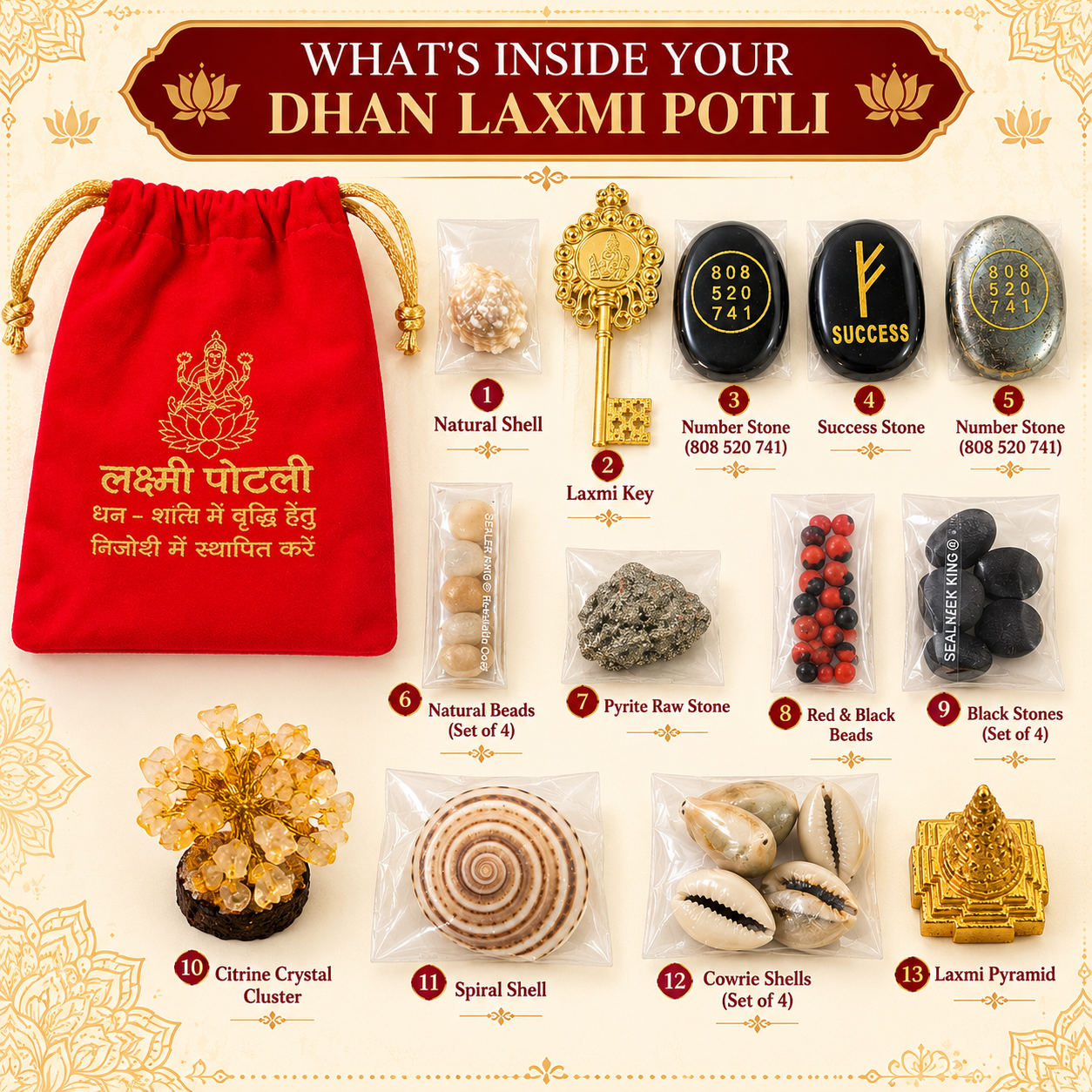 Dhan Lakshmi Potli, Lakshmi Puja items, prosperity potli
