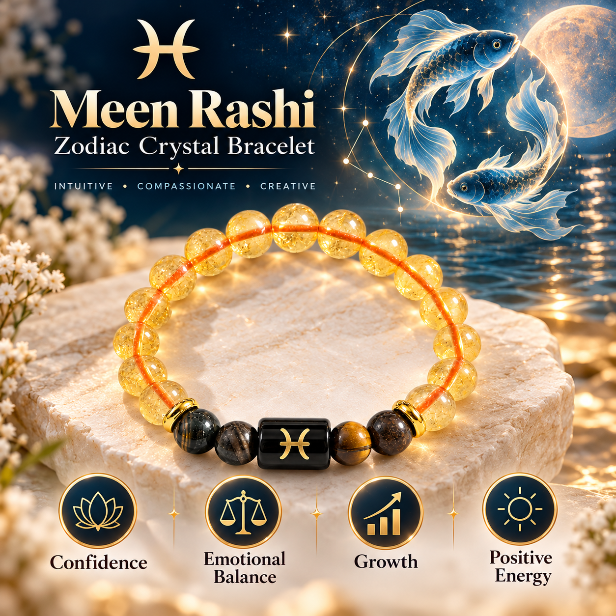Pisces Crystal Bracelet Meen Rashi मीन राशि