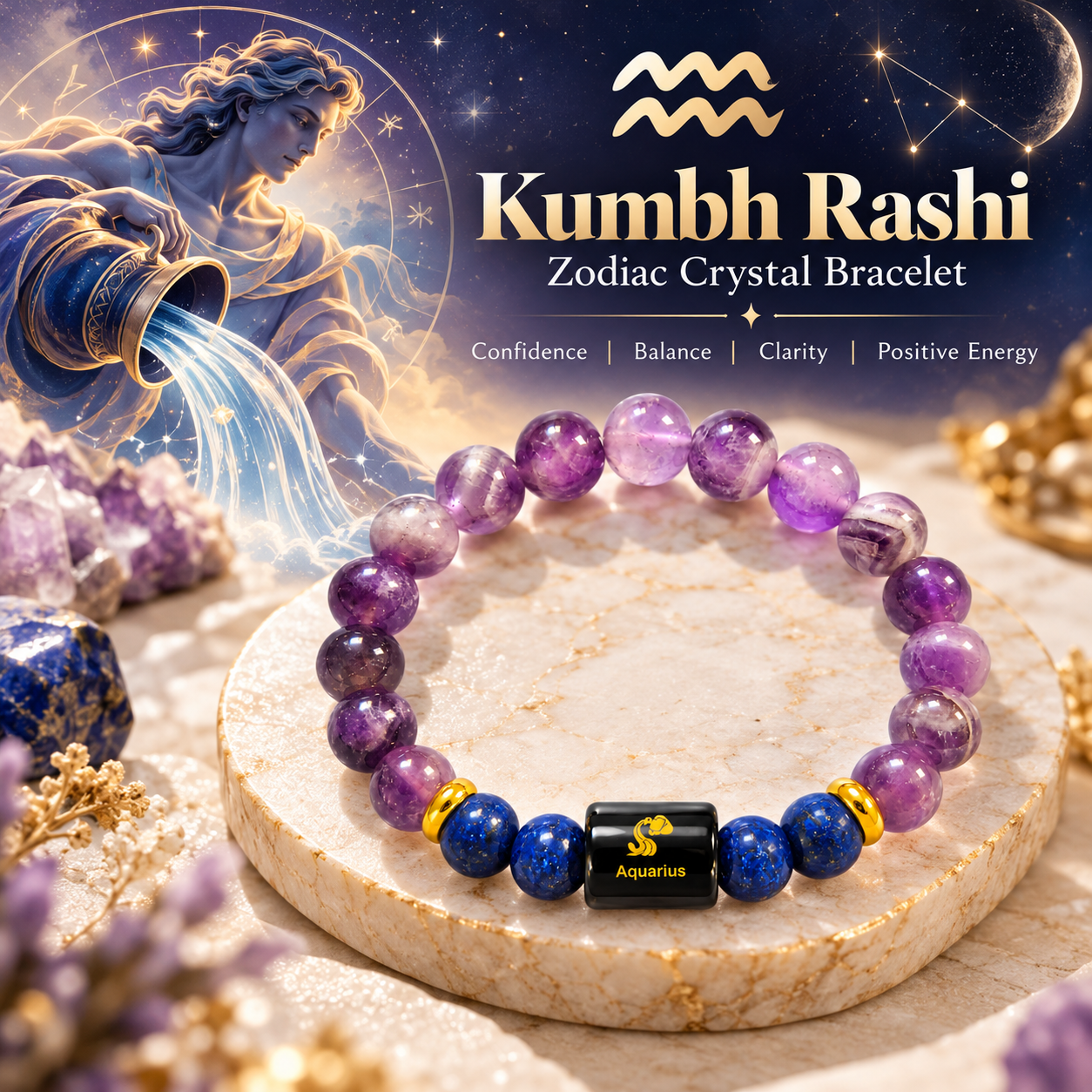 Aquarius Crystal Bracelet (Kumbh Rashi / कुंभ राशि)