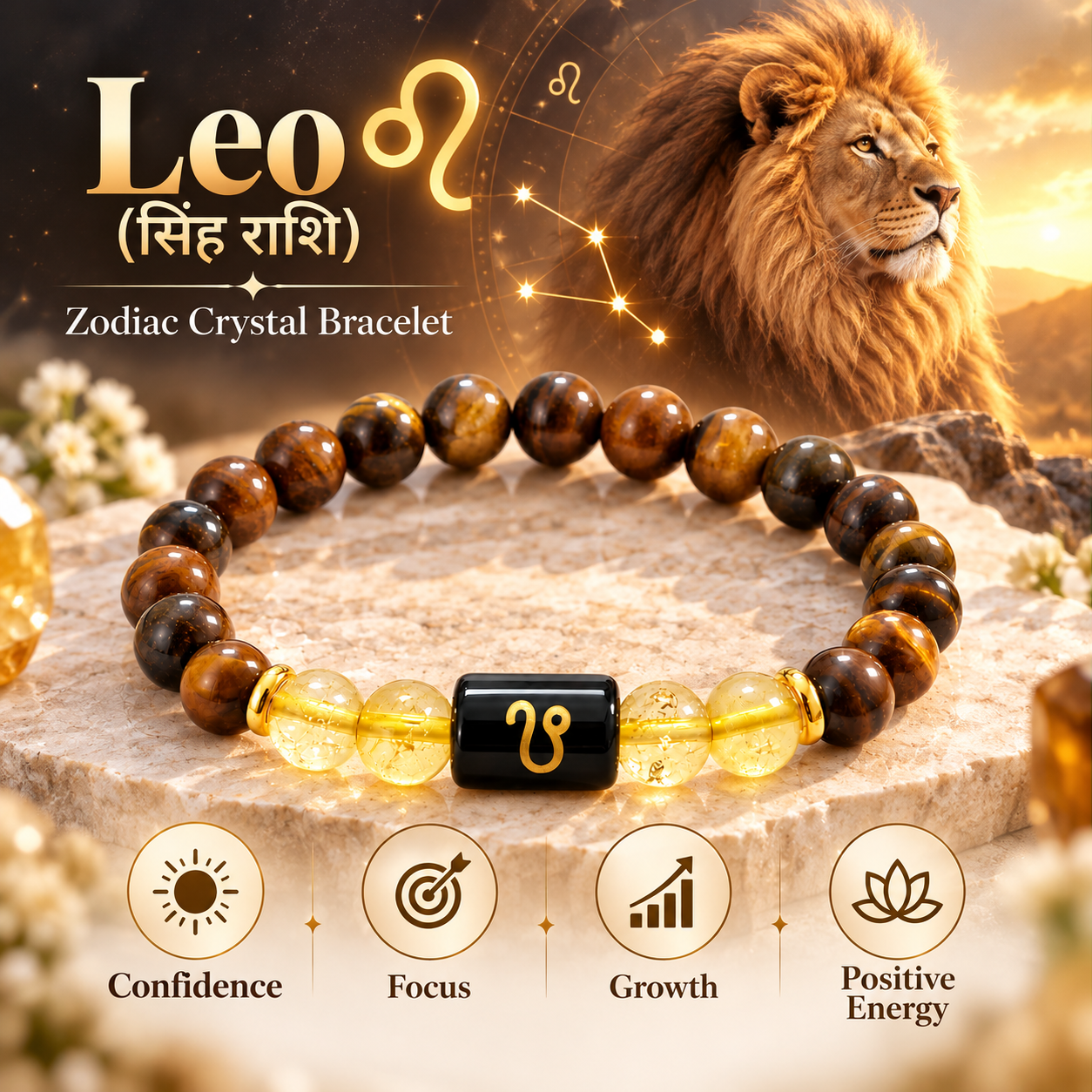 Leo Crystal Bracelet (Simha / Sinh Rashi / सिंह राशि)
