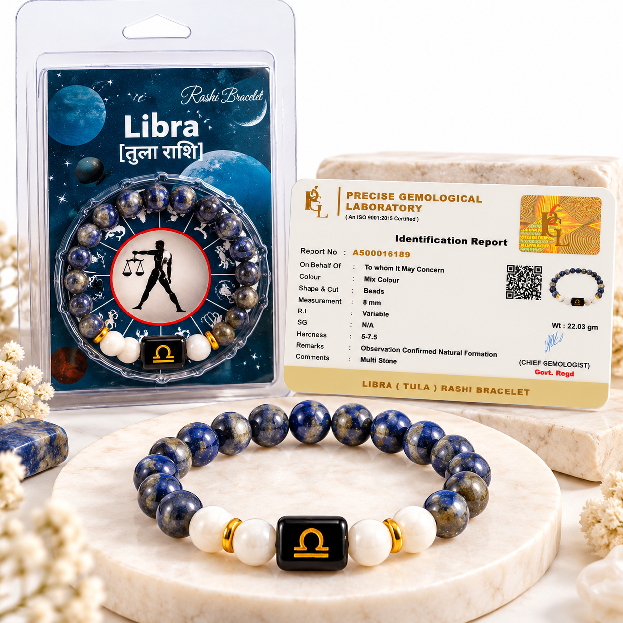 Libra Crystal Bracelet | Lapis Lazuli & Howlite Tula Rashi (तुला राशि)