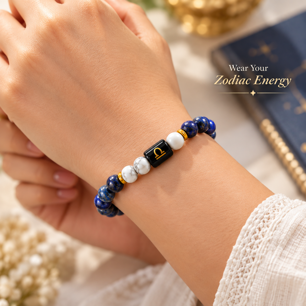 Libra Crystal Bracelet | Lapis Lazuli & Howlite Tula Rashi (तुला राशि)