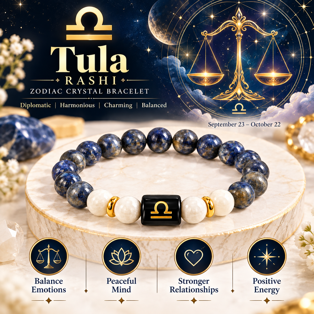 Libra Crystal Bracelet (Tula Rashi / तुला राशि)