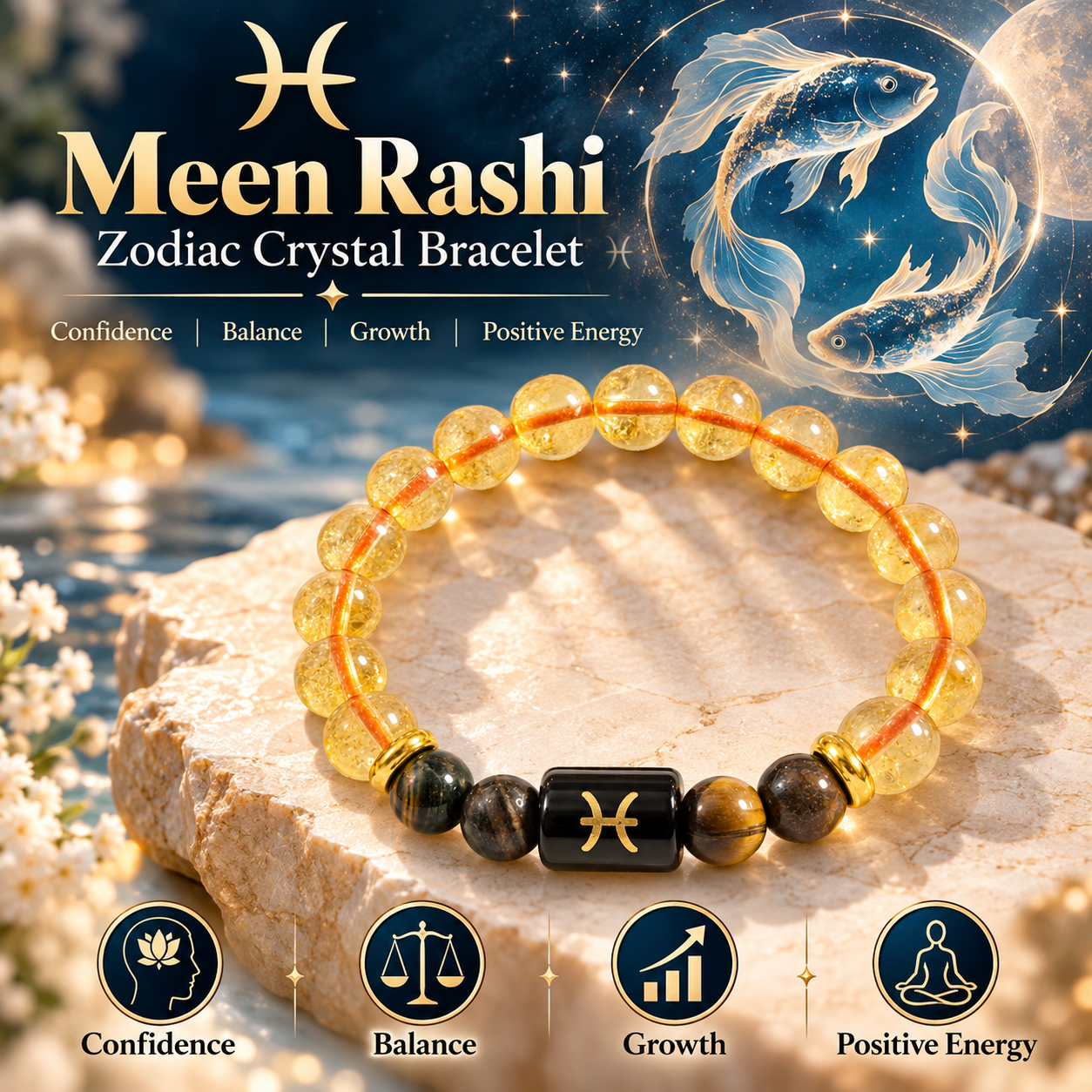Pisces Meen Rashi / मीन राशि Crystal Bracelet Citrine and Tiger Eye