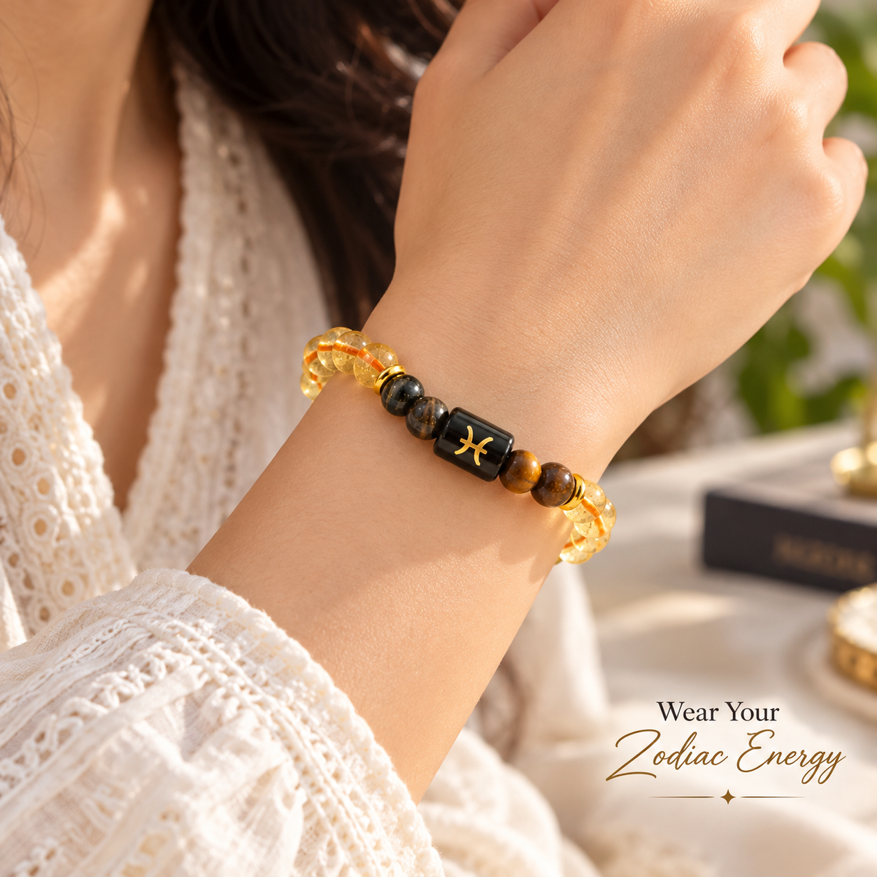 Pisces Meen Rashi / मीन राशि Crystal Bracelet Citrine and Tiger Eye