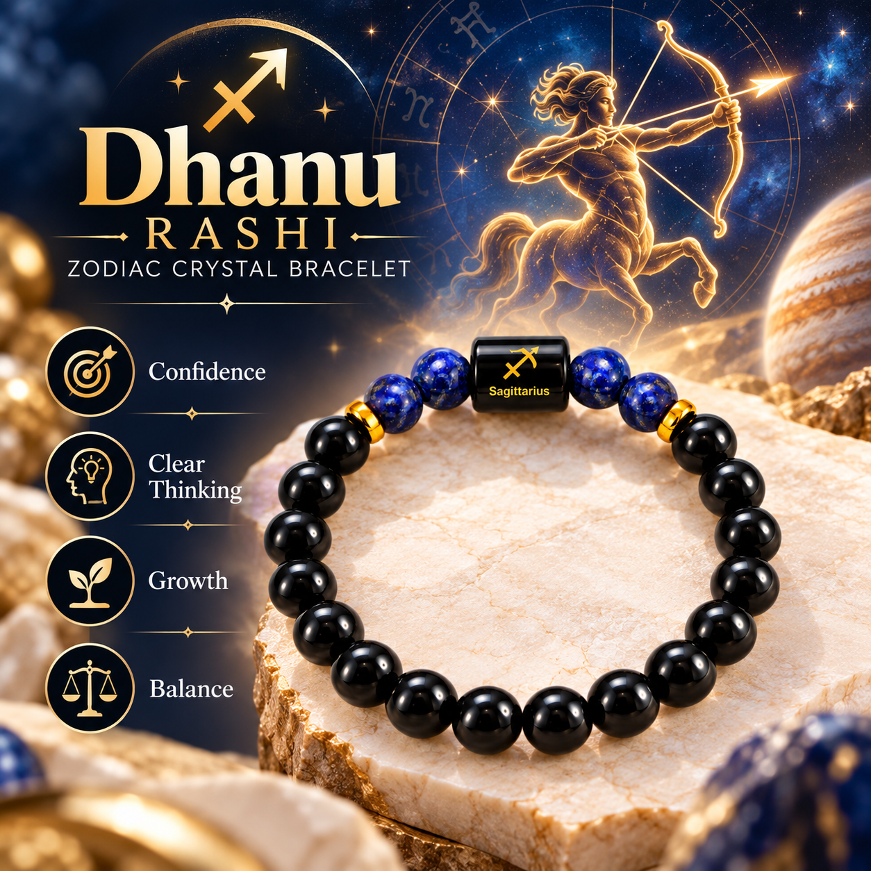 Sagittarius Crystal Bracelet (Dhanu Rashi / धनु राशि)