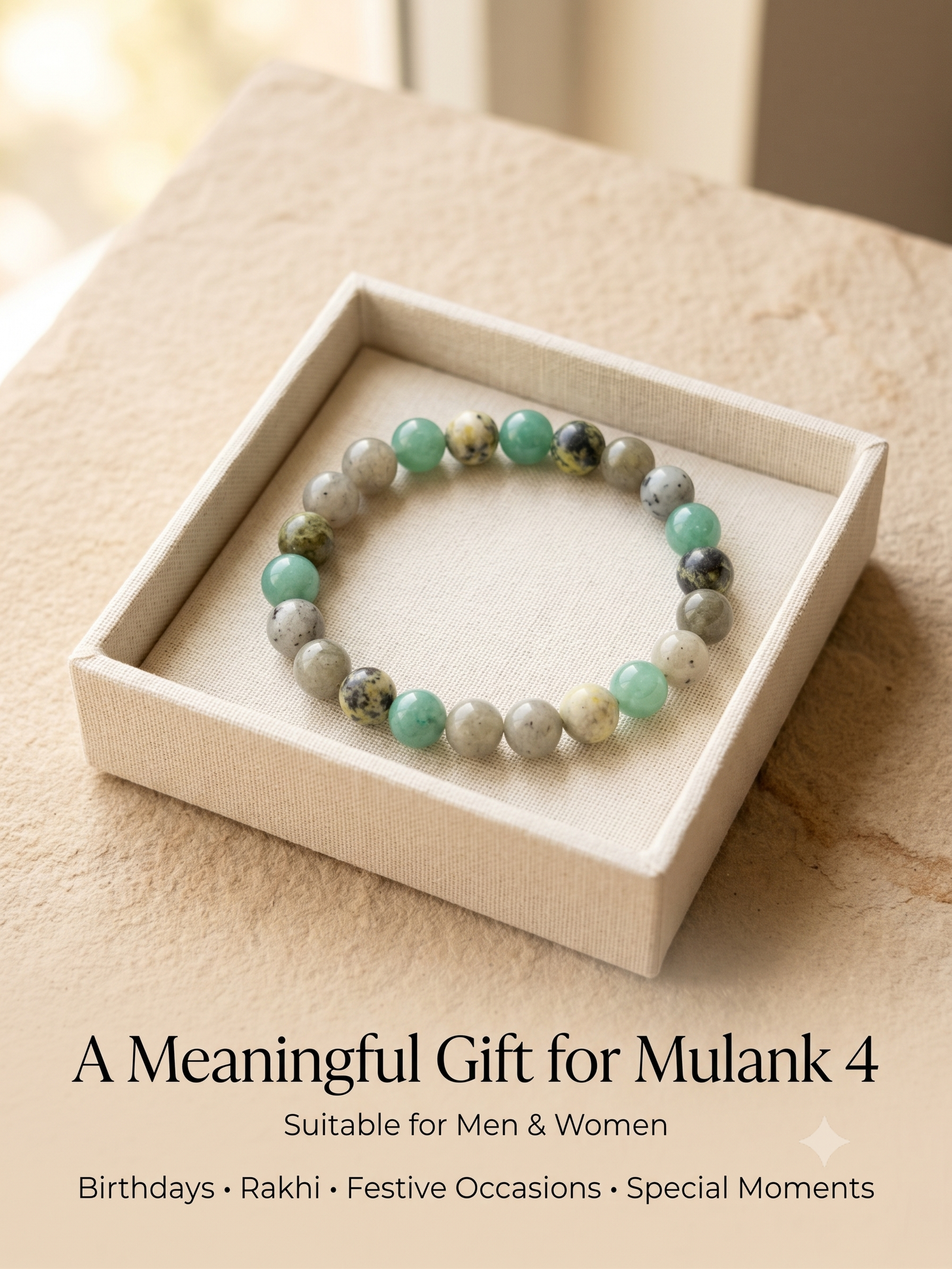 Mulank 4 crystal bracelet with Labradorite Serpentine and Green Aventurine