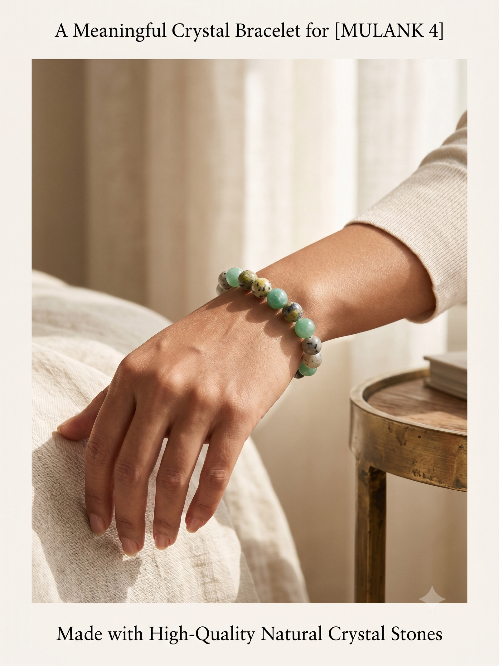 Mulank 4 crystal bracelet with Labradorite Serpentine and Green Aventurine